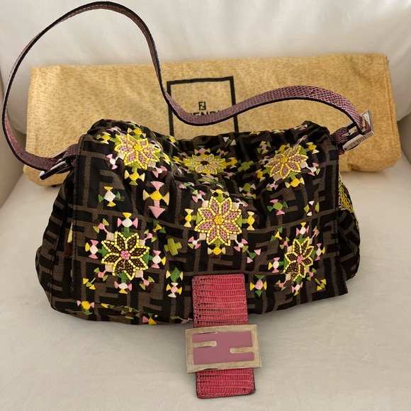 Fendi Zucca Embroidered Flower Snakeskin Purse - Picture 3 of 17